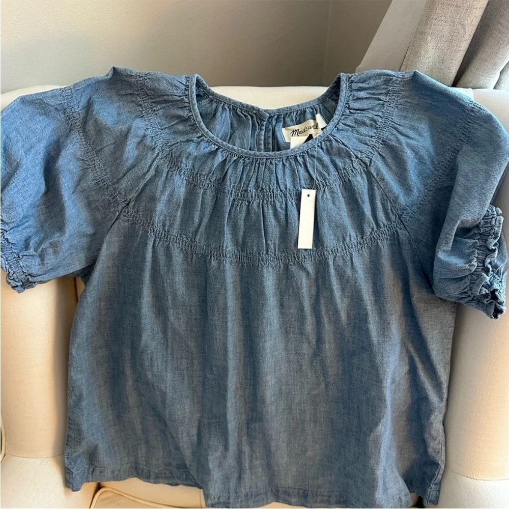 Madewell Denim Puff-Sleeve Top- NWT - Picture 7 of 7